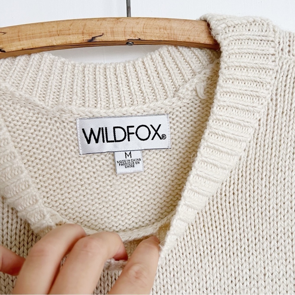 Wildfox Let’s Stay Home Distressed Sweater Pullover Beige Soft Cozy Oversized View 5